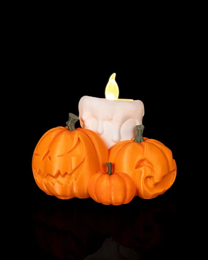 Enfeite de Mesa Halloween 3D com LED – Abóboras e Vela
