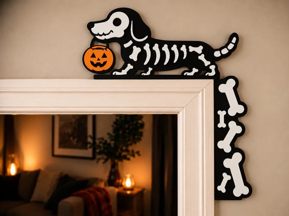 Decoração de Porta Halloween 3D – Cachorro Esqueleto