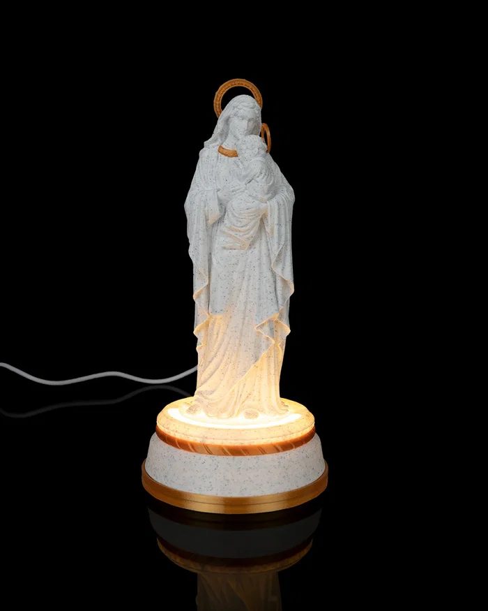 Maria com o Menino Jesus Iluminada – Escultura 3D com LED 12V | 16 cm