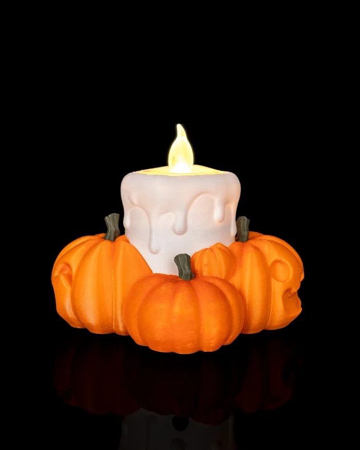 Enfeite de Mesa Halloween 3D com LED – Abóboras e Vela