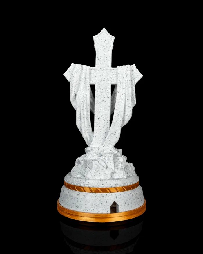 Cruz Sagrada Iluminada com Manto – Escultura 3D com LED 12V | 16 cm
